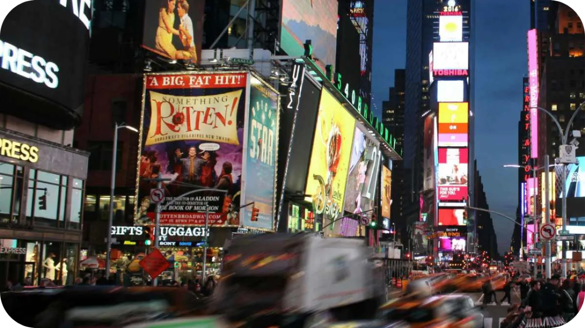 New York street filled with digital out of home advertising billboards