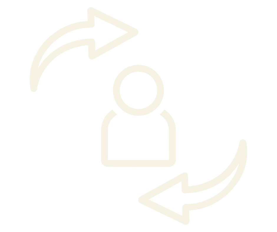 Icon showing a person with two curved arrows circling around them, symbolizing ongoing support and continuous guidance.