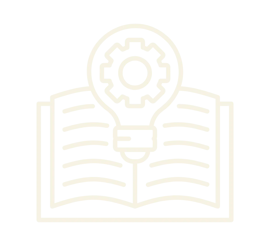 Icon of an open book with a gear and lightbulb symbol, representing knowledge, innovation, and a comprehensive approach to retirement planning.