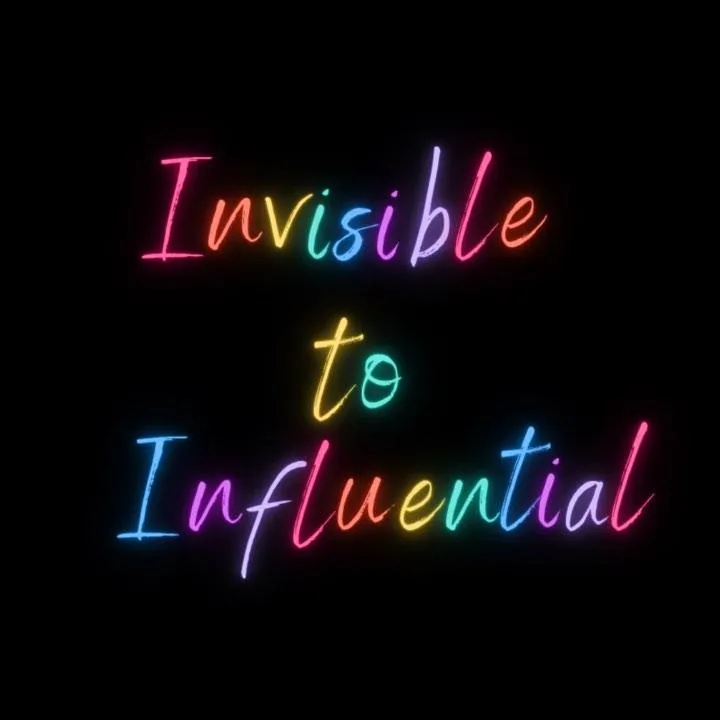 Invisible to Influenial multi-coloured text logo on black