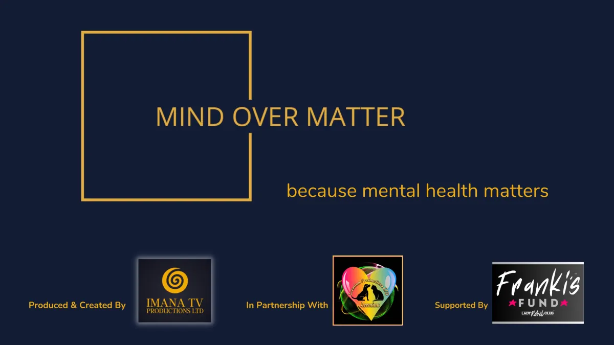 Mind Over Matter dark blue and mustard yellow coloured logo