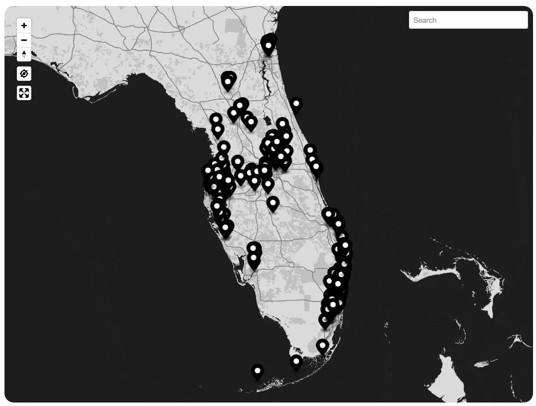 Florida map with authorized flooring dealers with CPF Floors products