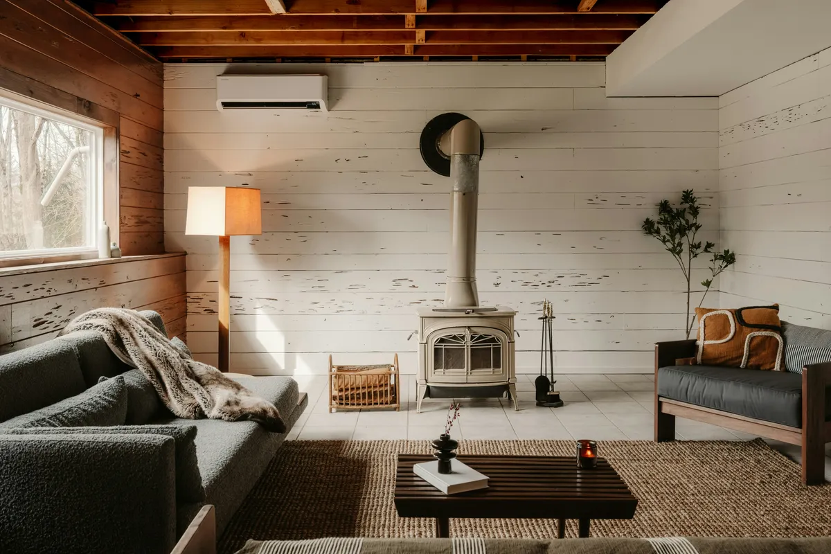 Indoor heat pump in a living room