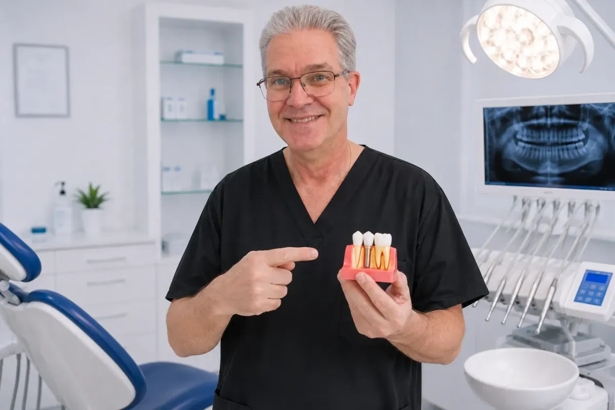 Dentist examining a patient's teeth with assistant