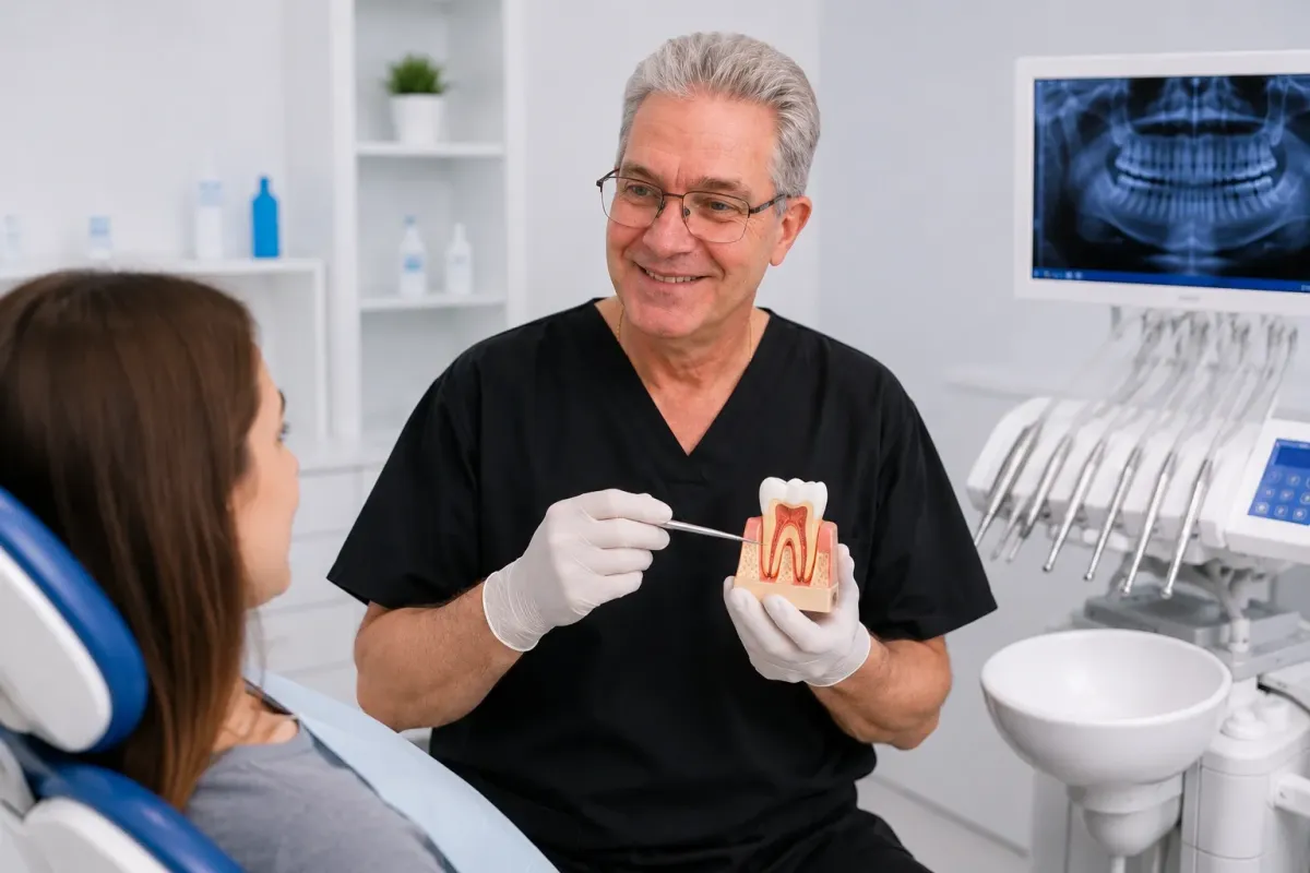 a person brushing a person's teeth