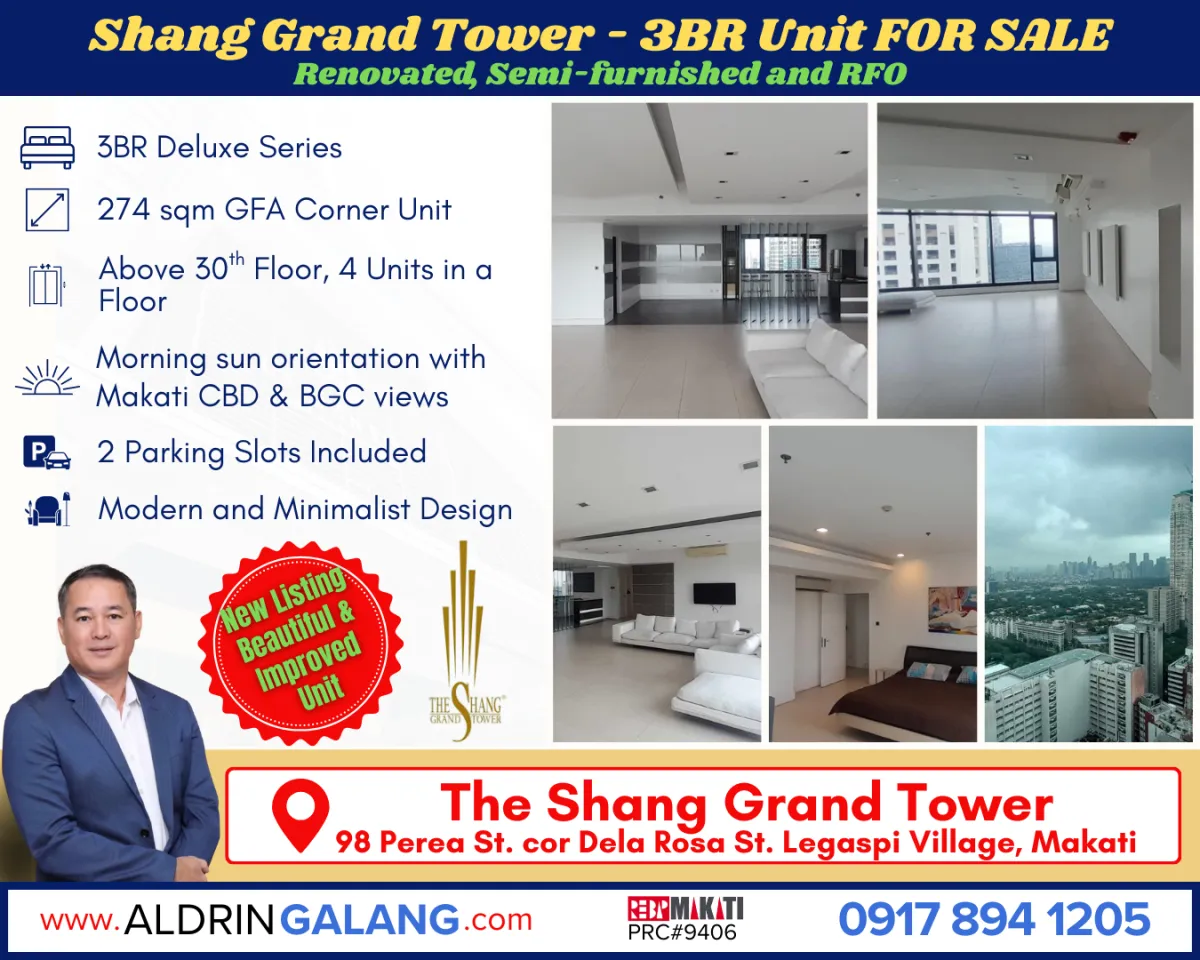 Shang Grand Tower 3BR Deluxe Unit for Sale | Legaspi Village, Makati