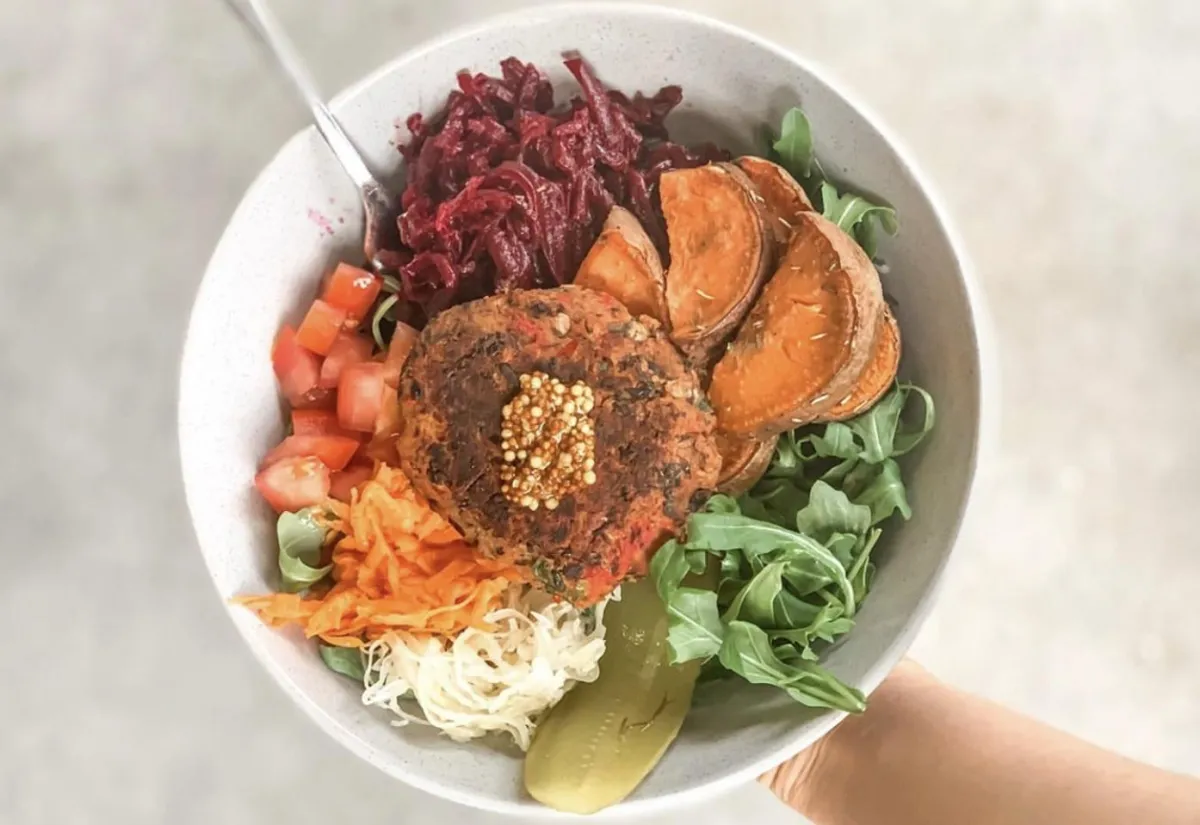 breakfast meal on a plate and wooden board