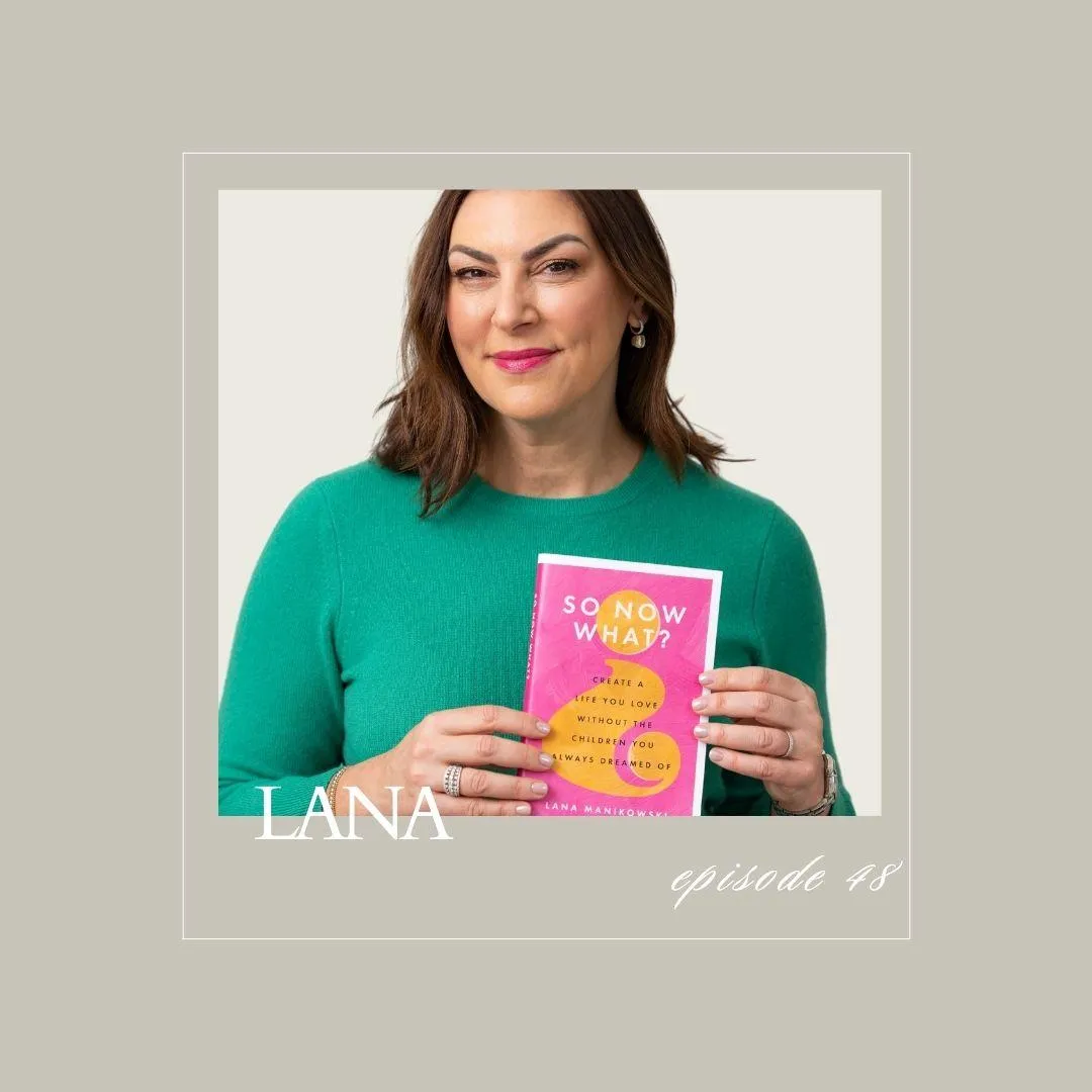 SmilinWoman in green sweater holding a pink book titled So Now What?, smiling confidently. Lana Manikowski. By Chance Avenue for childless women.g couple standing close together, wearing casual outfits on a neutral background. Elizabeth Tiglao-Guss. Victor Guss By Chance Avenue for childless women.