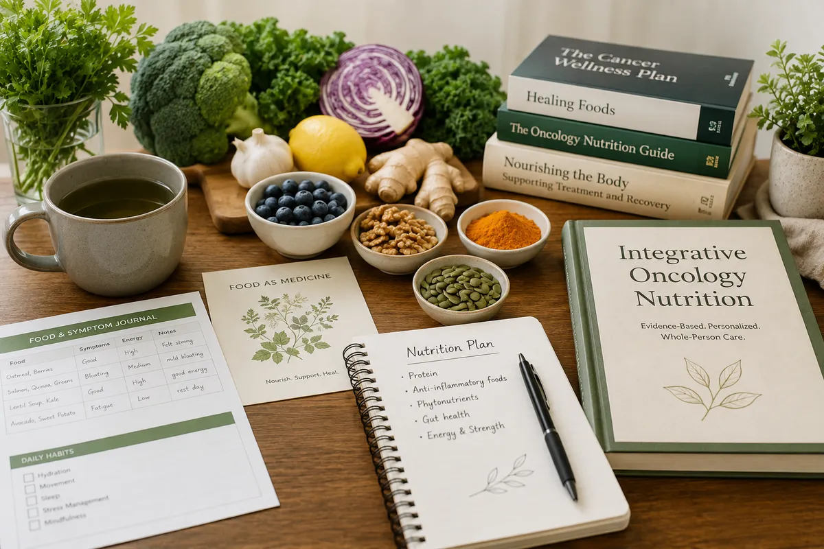 Integrative oncology nutrition plan with anti-inflammatory foods, herbs and personalized nutrition resources for supportive cancer care.