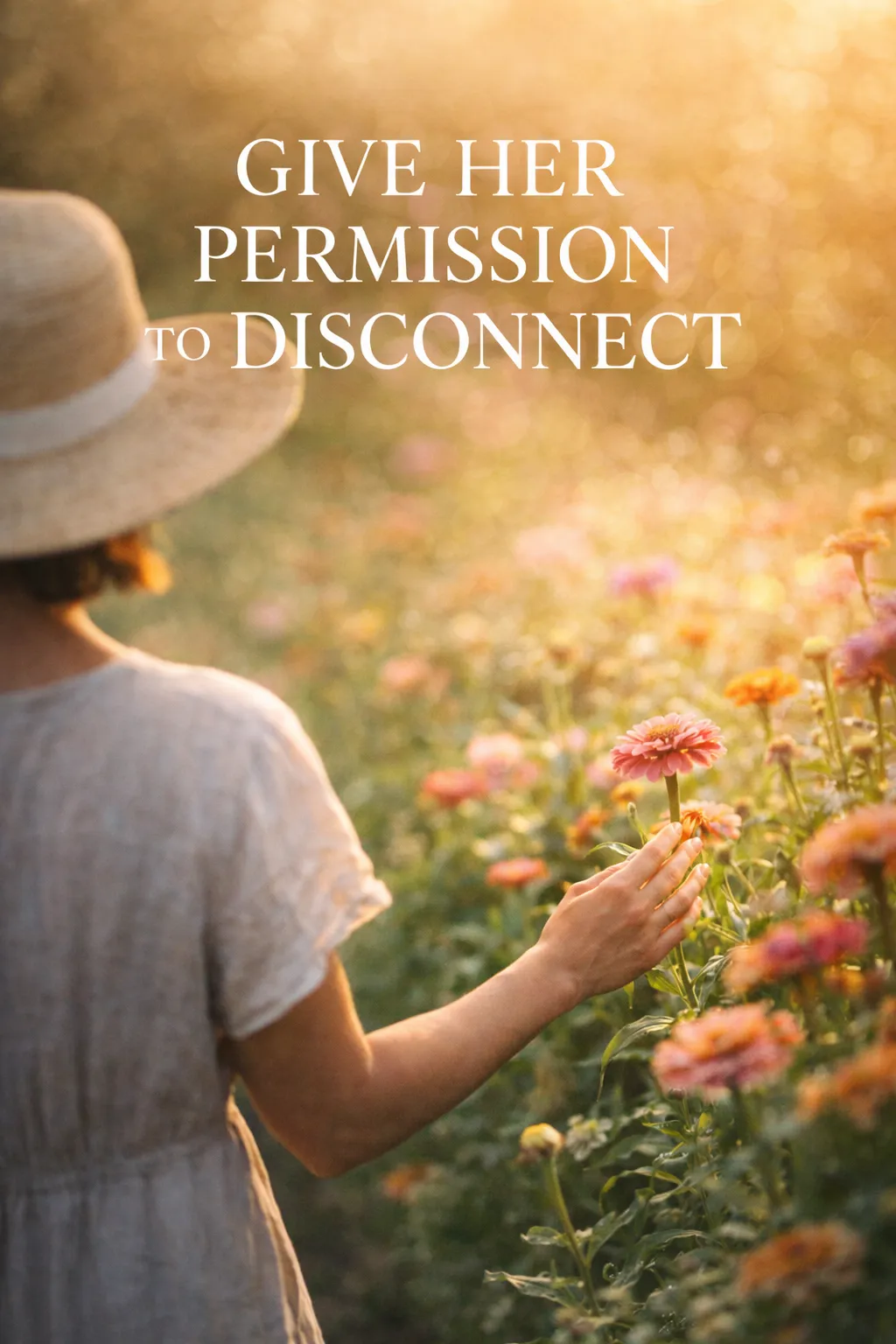 Give Her Permission to Disconnect in a Flower Field