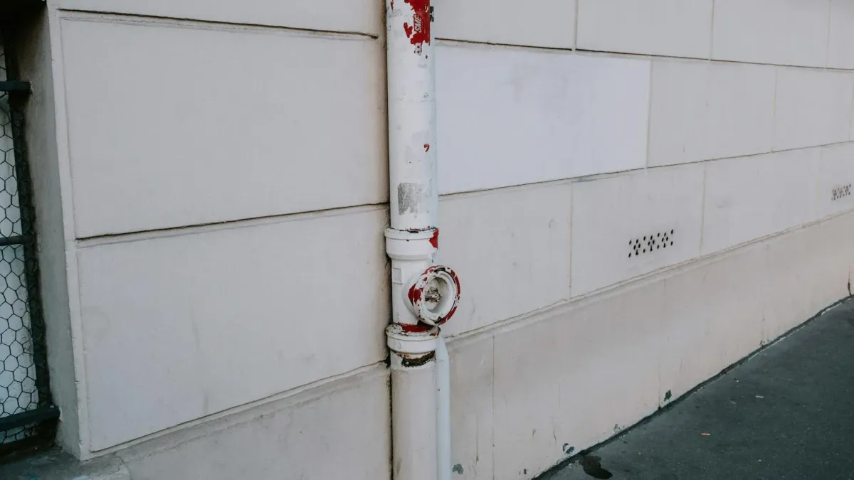 Tankless water heater saving space on a garage wall