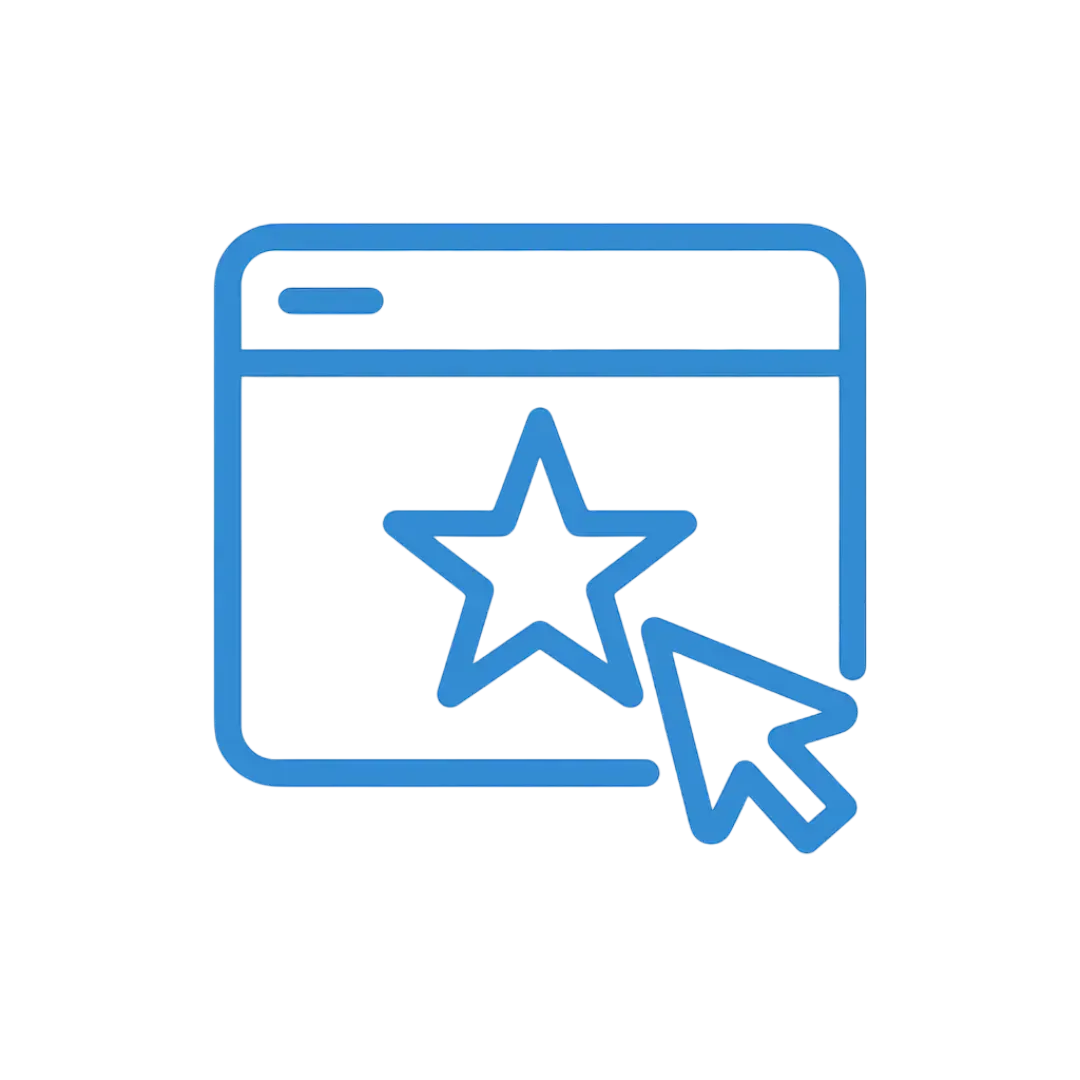 Blue browser window with cursor clicking a star indicating a conversion focused smart website, ClickVSG.
