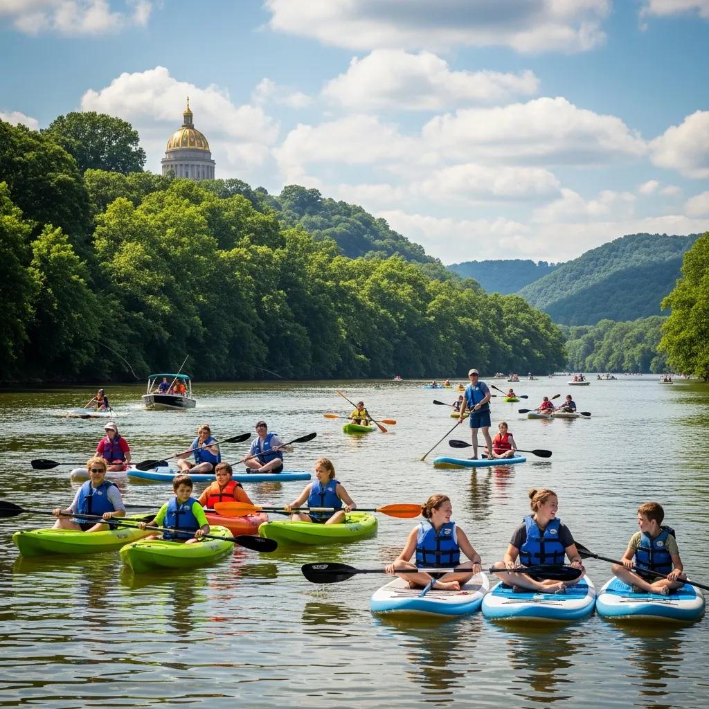 families-enjoying-kayaking-and-paddleboarding-on-the-kanawha-river-in-charleston-wv