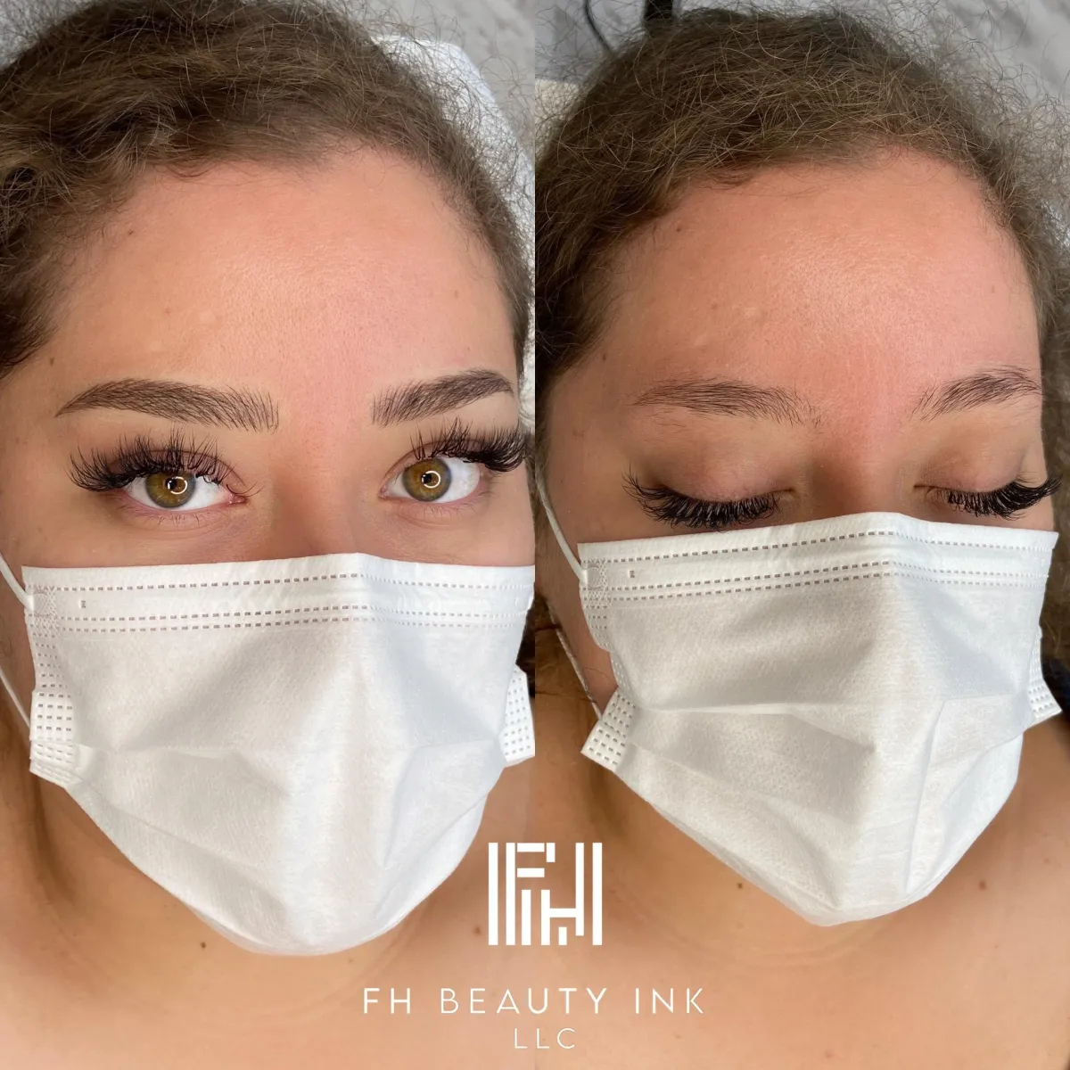 Before and after microblading creating a soft, feathered look by FH Beauty Ink