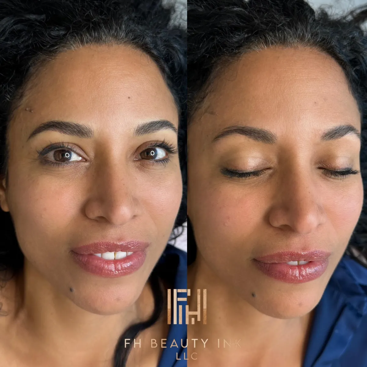 Before and after microblading for natural everyday brows at FH Beauty Ink in Burbank