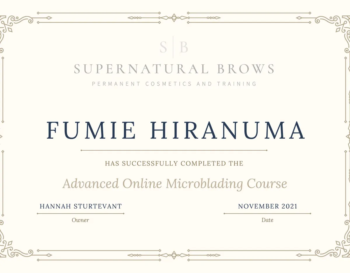 FH Beauty Ink LLC - Advanced Online Microblading Course Certificate