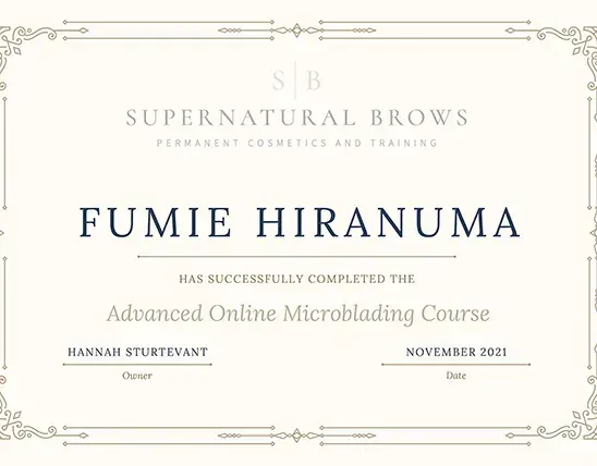 FH Beauty Ink LLC - Advanced Online Microblading Course Certificate