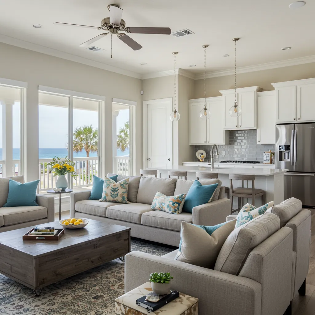 Gulf Shores interior remodeling project with open-concept living room and kitchen renovation