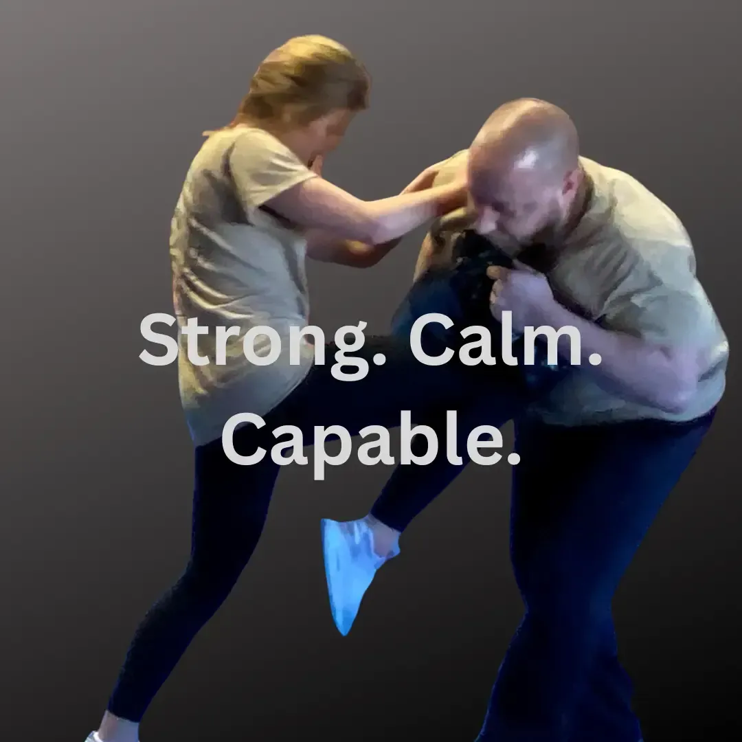 A picture of a teen girl practicing Krav Maga self-defense in Lake Norman with calm, controlled technique