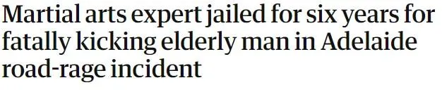 Newspaper headline about a martial artist sentenced to prison.