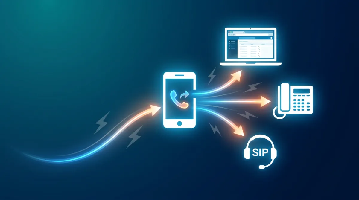 Mobile call transfer to multiple devices — no personal phone number required for team call routing