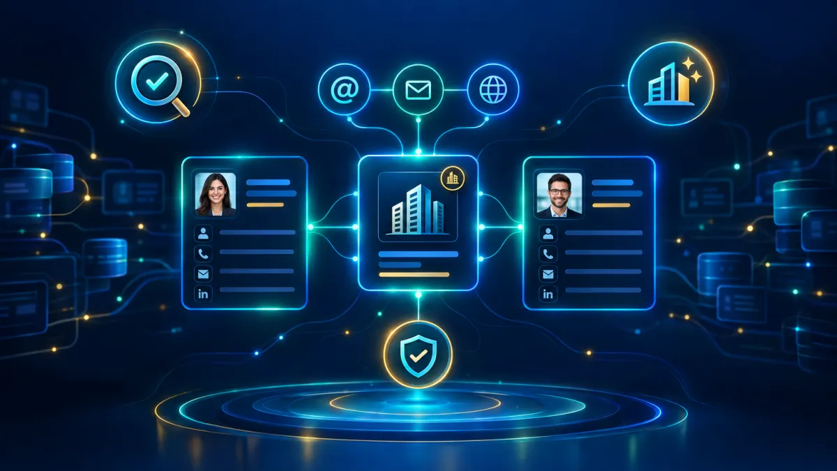 Attractzen CRM automatically creating and linking company records from contact email domains — smart B2B data organization