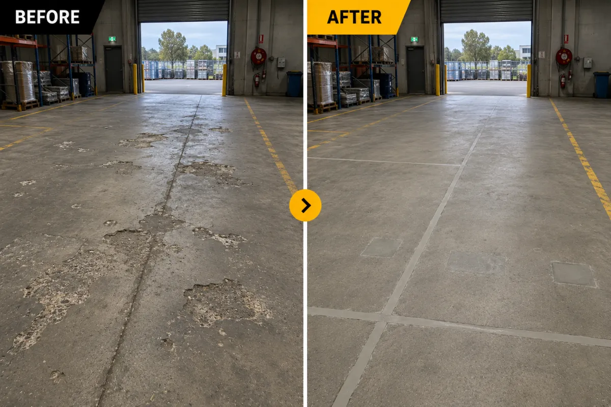 concrete slab before and after grinding, Adelaide