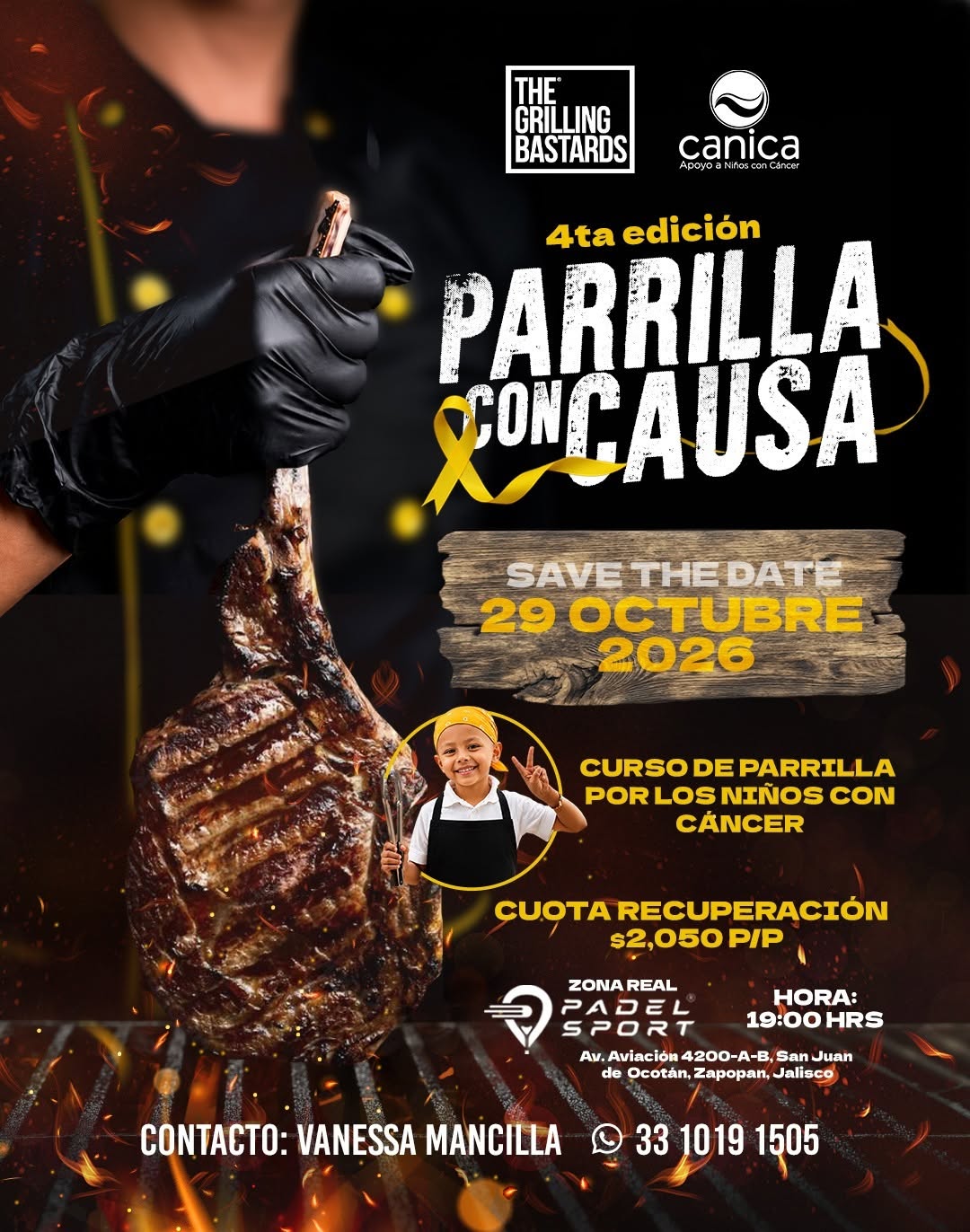 Parrilla con Causa 2026 de CANICA y The Grilling Bastards, curso de parrilla a beneficio de niñas y niños con cáncer