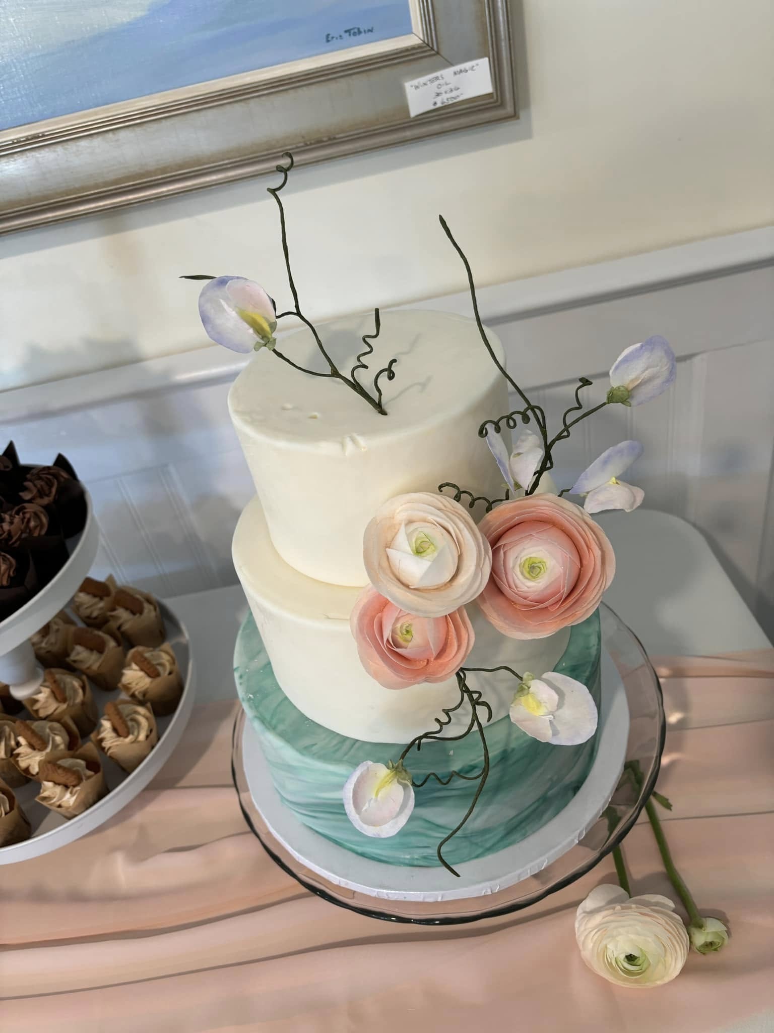 Translucent wafer paper floral arrangement detailing