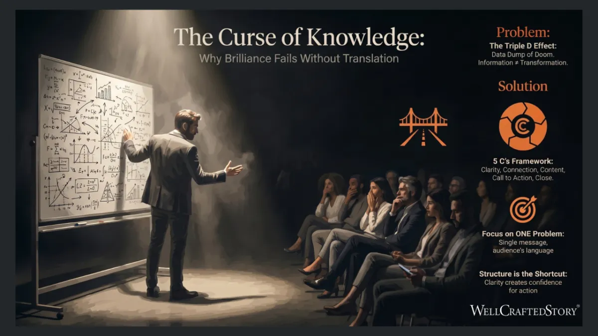 Complex data chart illustrating how expert knowledge creates communication gaps in high-stakes presentations