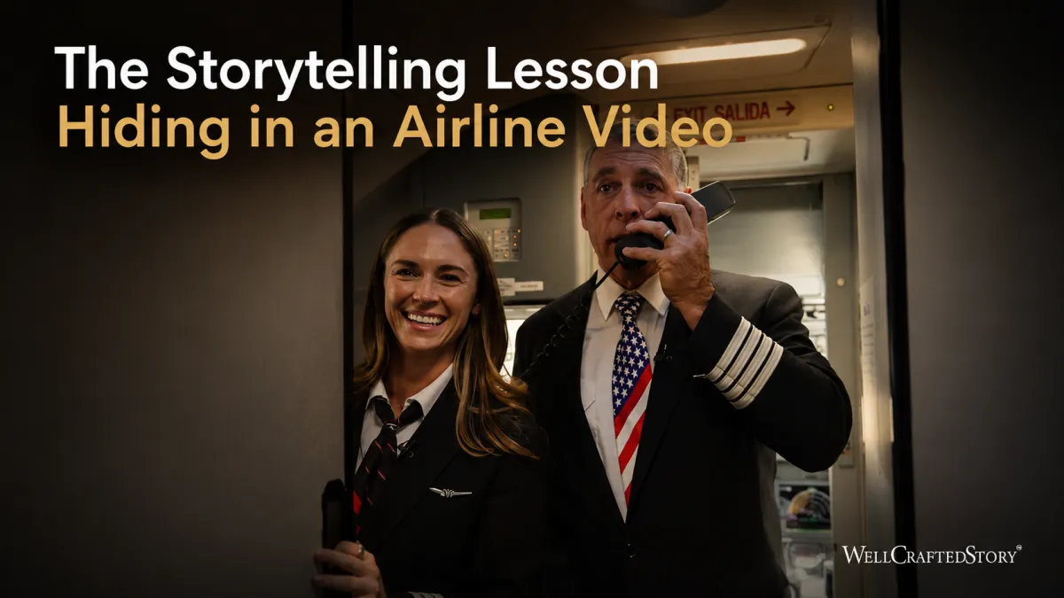 Captain Jim Curtis and his daughter Julia Curtis standing together in a Southwest Airlines cabin doorway during his final flight.
