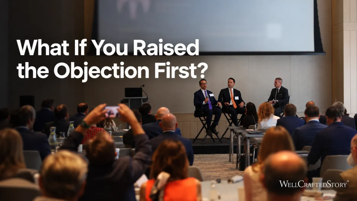Jimmy Hays Nelson on stage with clients at an investor conference.
