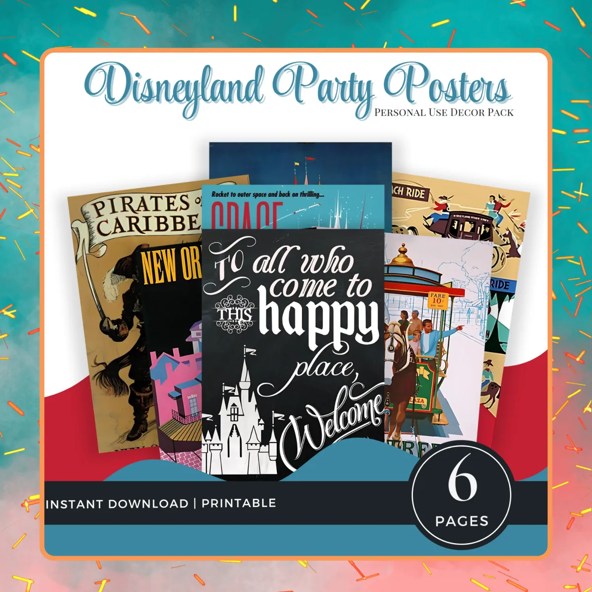 digital print scattered over graphic for Vintage Disneyland posters