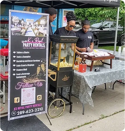 Popcorn Machine Hire Attendant -K's Royal Party Rentals Team in Toronto