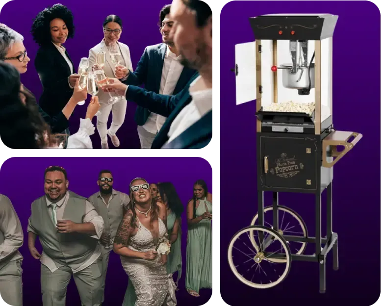 Event examples and popcorn machine collage