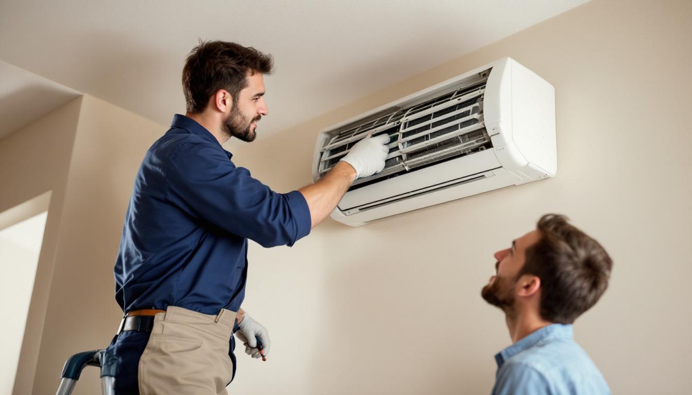 HVAC technician cleaning split system filters