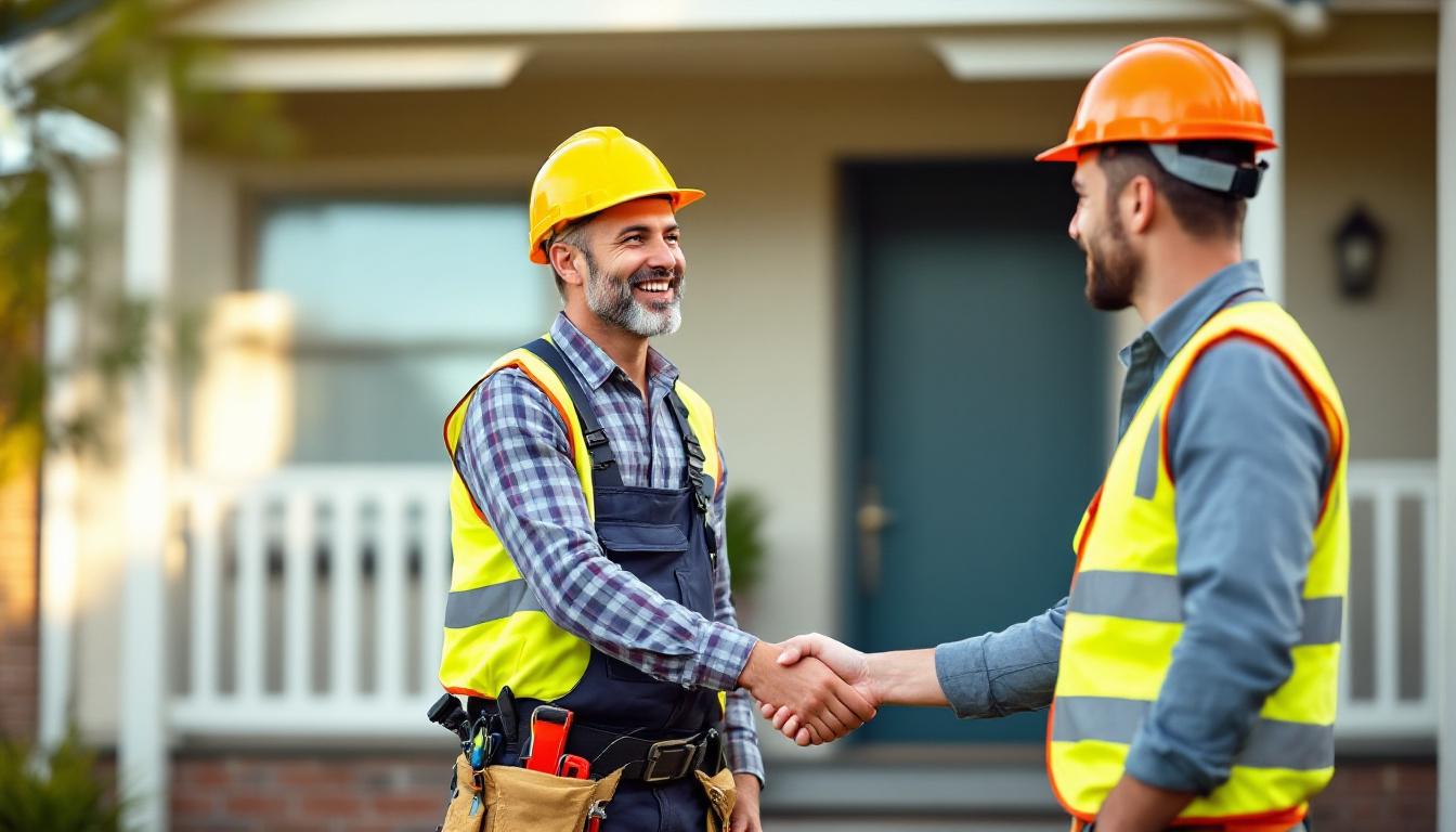 Homeowner shaking hands with electrician after completed job