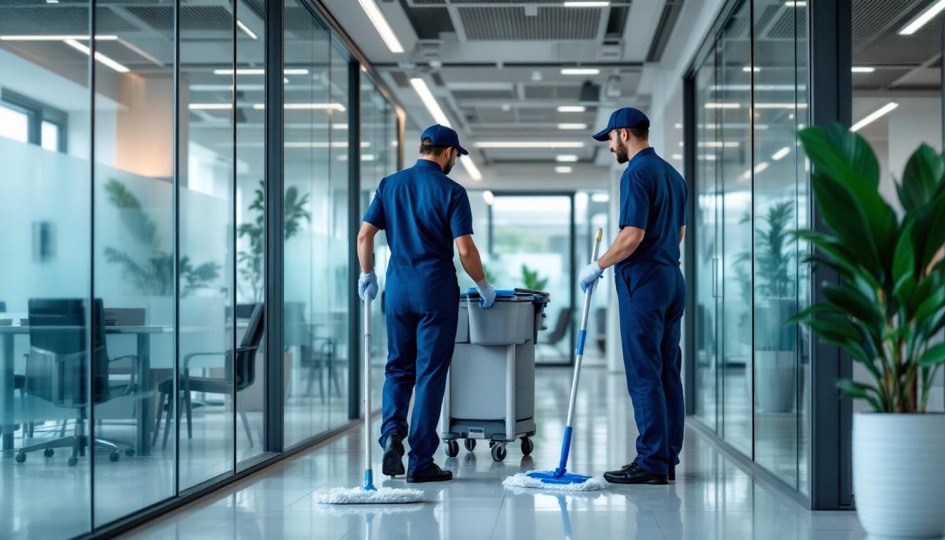 Professional cleaning team in modern office