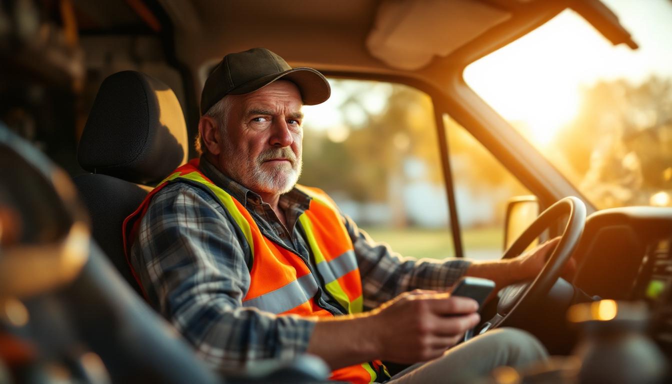 Frustrated tradie in work van with scattered paperwork