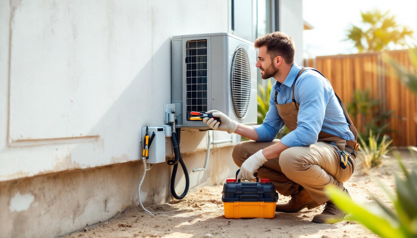 HVAC technician servicing split system air conditioner