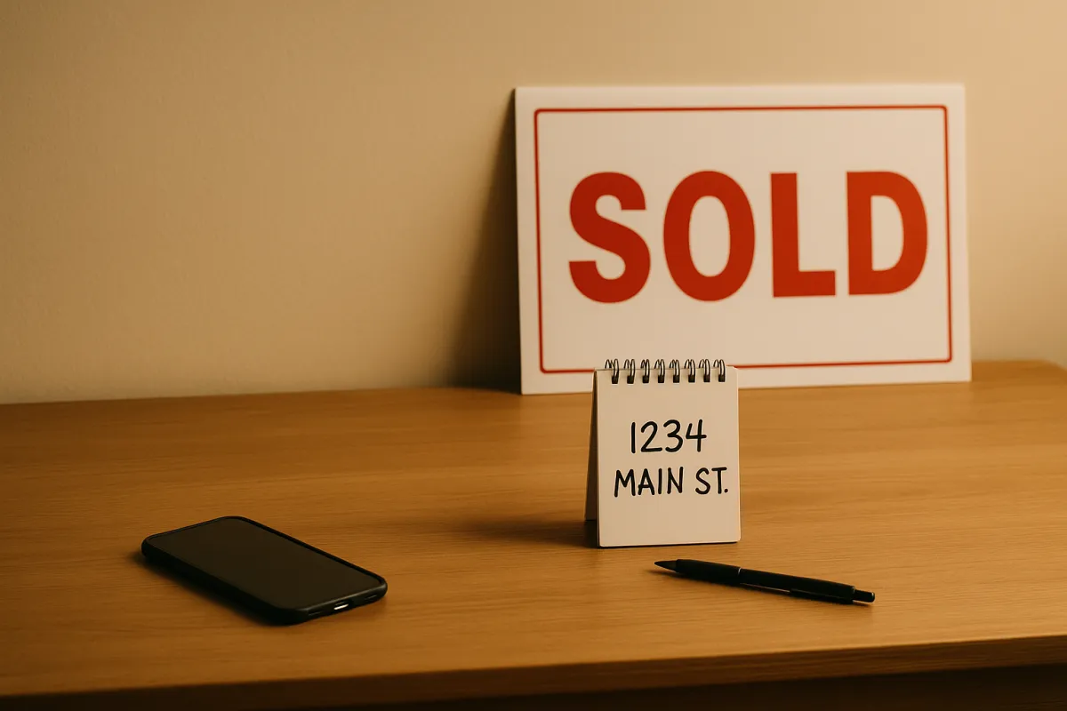 Starting from zero in real estate - phone, notepad, and sold sign
