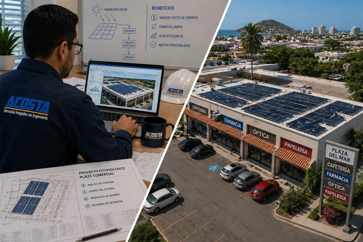 Ingeniero diseñando sistema de paneles solares para negocio en Mazatlán