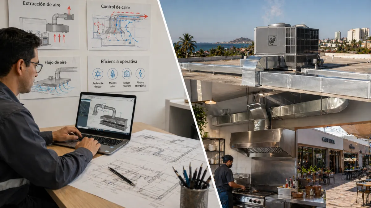 Ingeniero diseñando sistema de ventilación para restaurante en Mazatlán