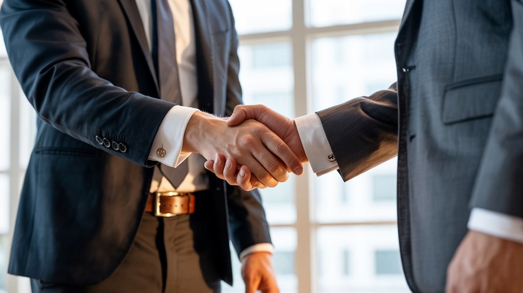 Business professionals shaking hands representing business insurance protection