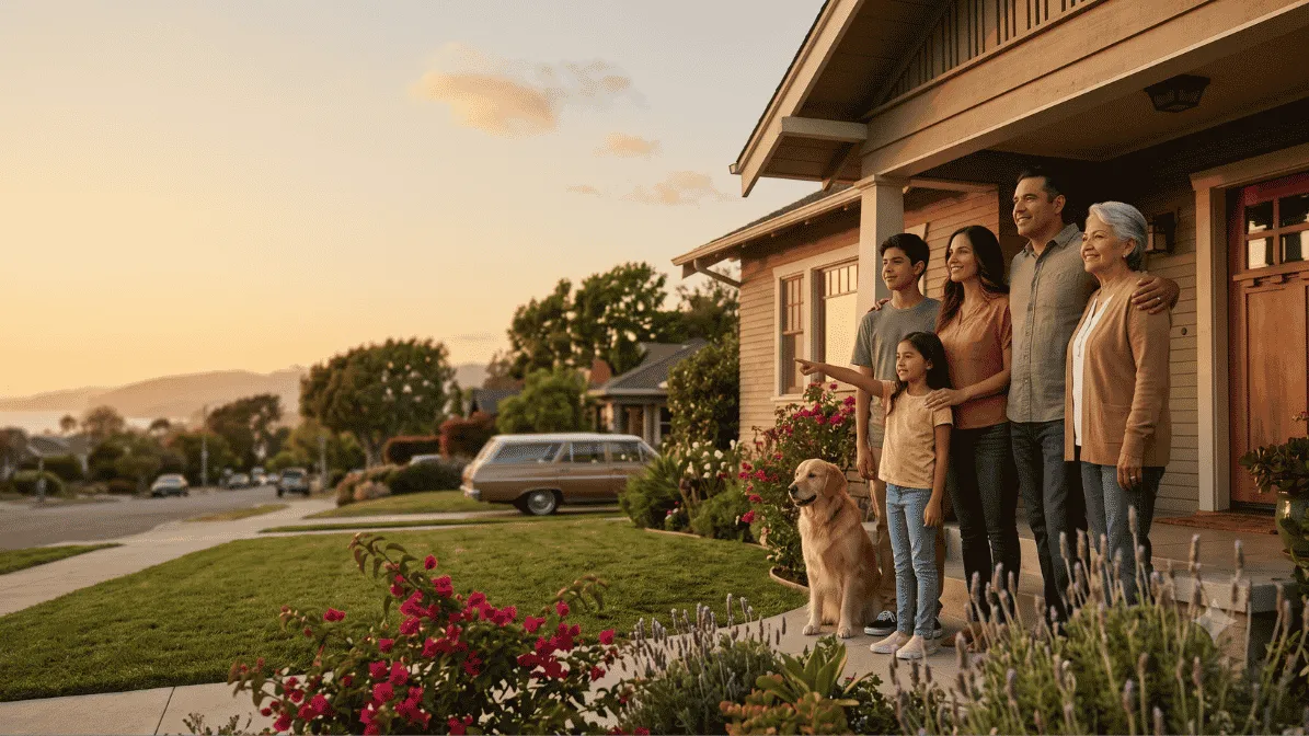 Family outside their home representing family and property protection
