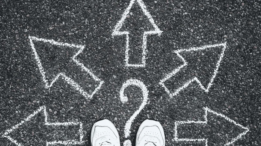 Directional arrows representing uncertainty about where to start