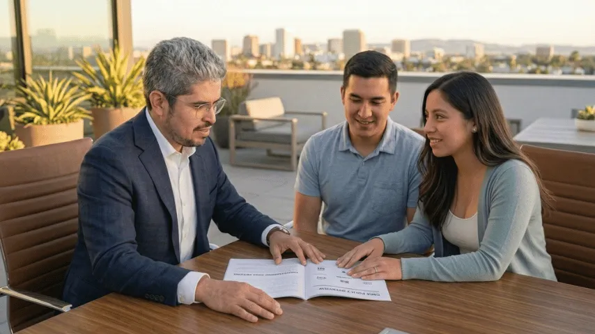 Gerardo Navarro discussing insurance considerations during a client consultation