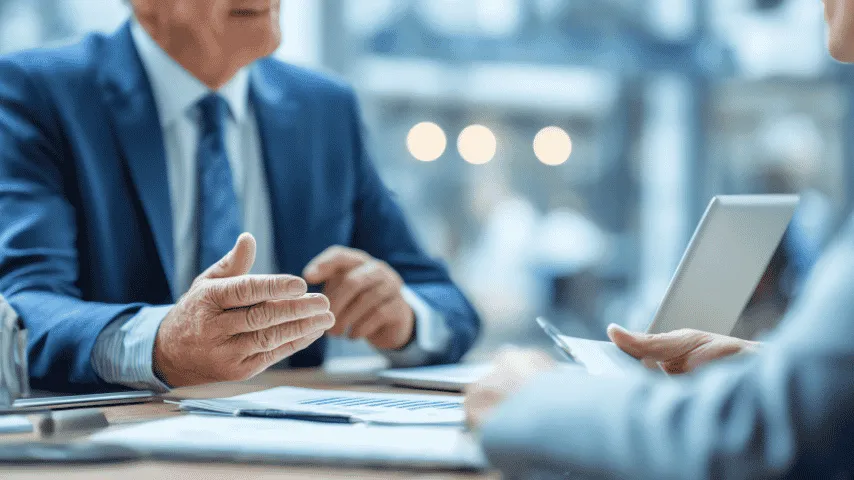 Business professionals discussing business insurance and risk protection