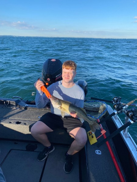 beautiful day on lake Erie. Thank you Stackin eyes charters! Nice walleye.