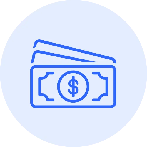 Light blue icon of money inside a circle